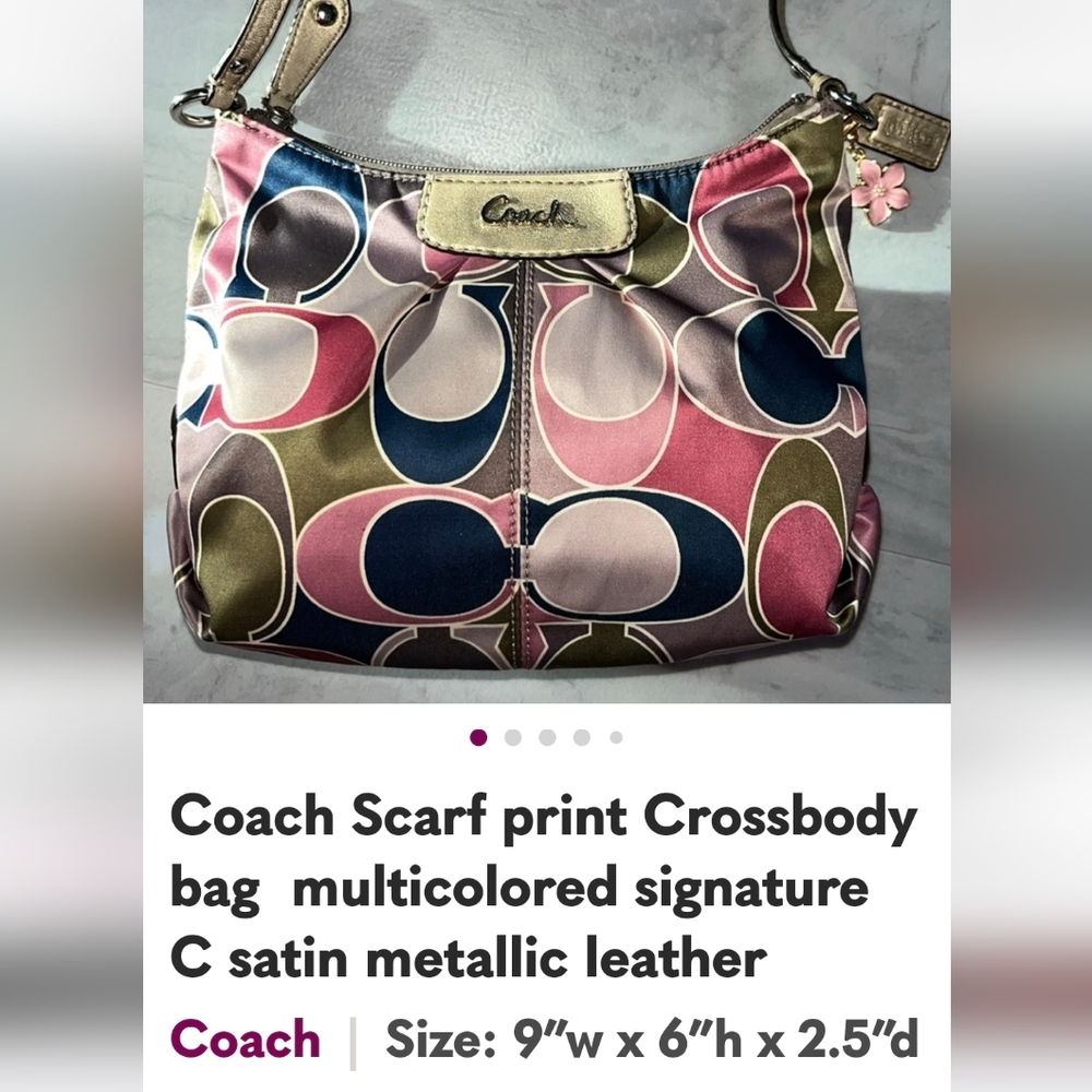 Coach Scarf Print Crossbody Bag Multicolored Signature C Satin Metallic Leather